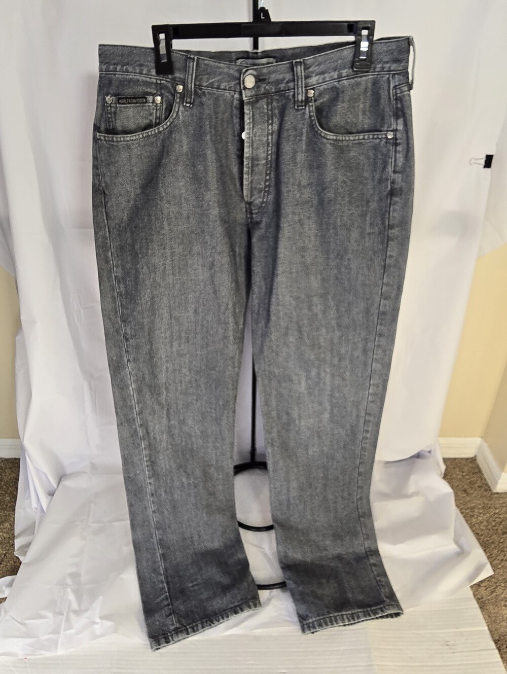 Harley-Davidson Men's Faded Dark Gray Denim Jeans Size 36 Straight Leg Biker